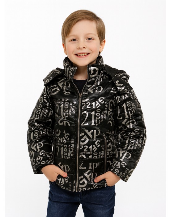 Boys Jacket Printed Metallic Black